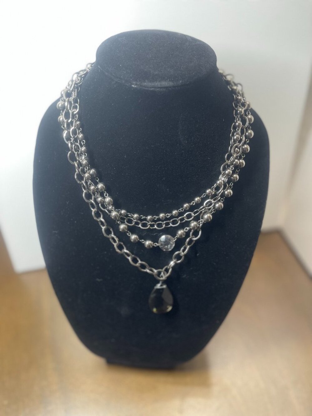 Layered Silver and Black Necklace - Statement Necklace